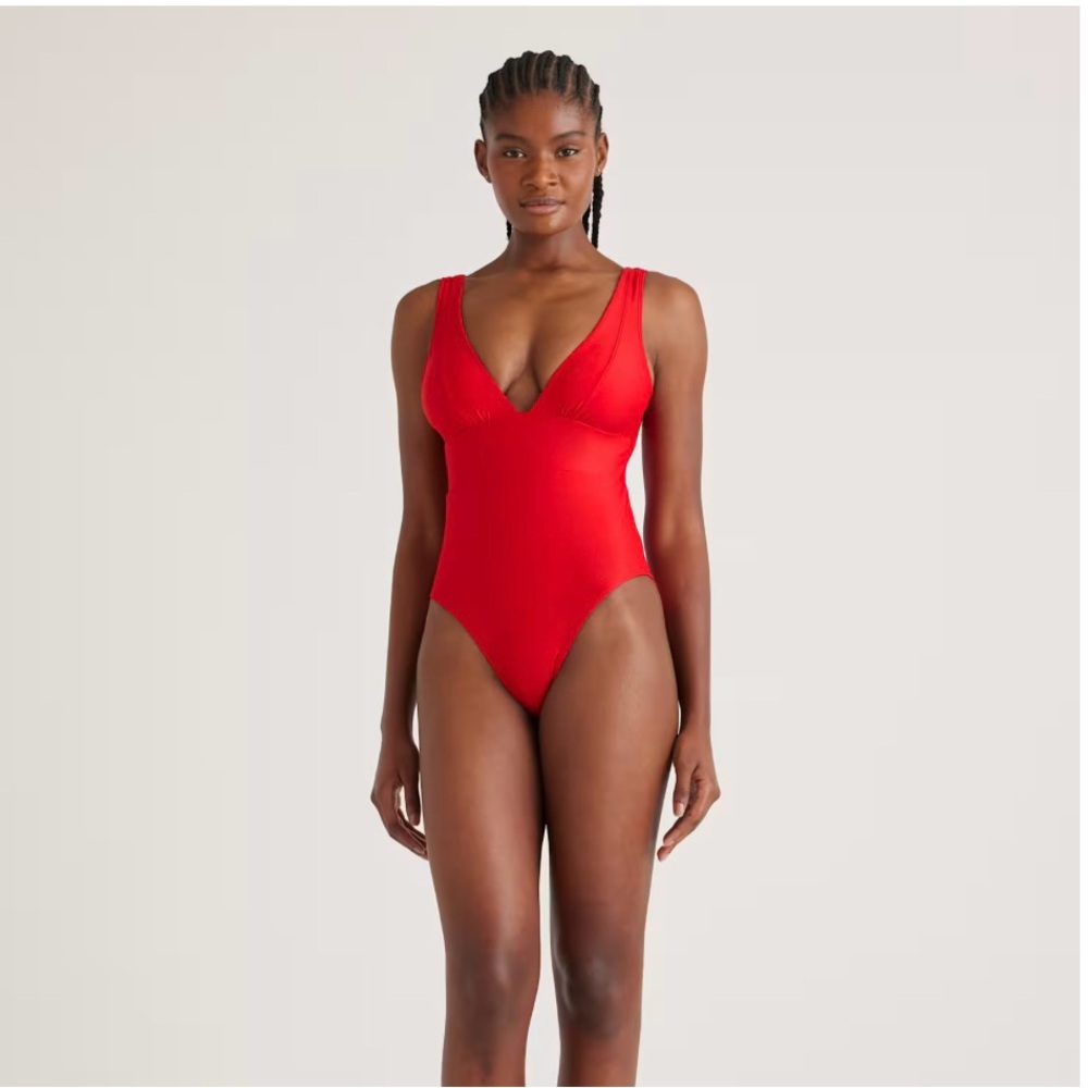 Quince Italian Plunge One-Piece Swimsuit